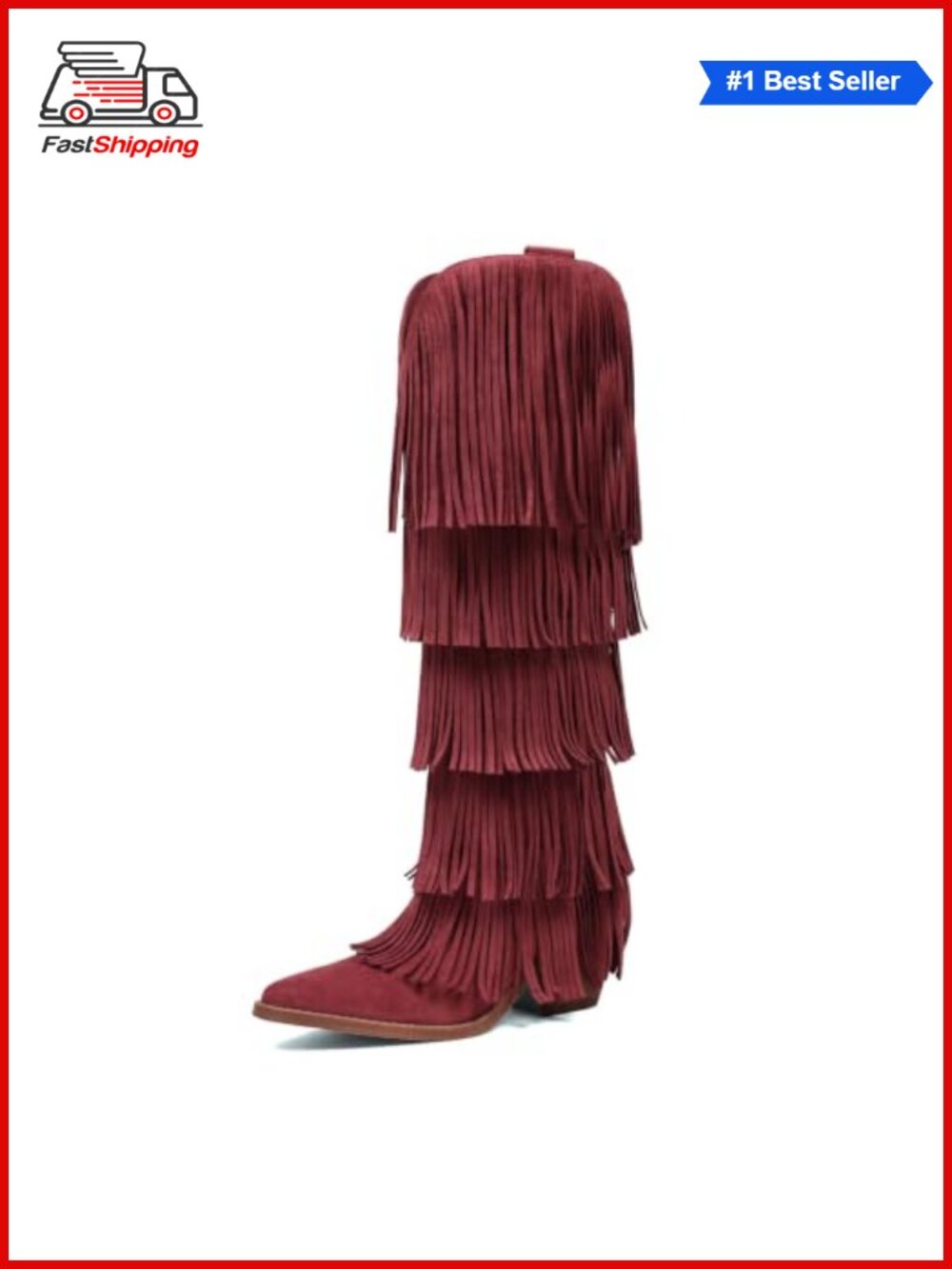 ✨ Wide Calf Knee High Fringe Western Cowboy Boots for Women Pointed Toe Slip-On